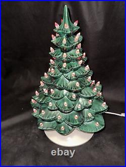 Musical Ceramic Green Christmas Tree All White Peg Lights 2 Piece Vintage 76