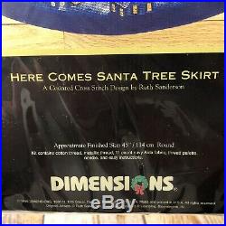 NEW Dimensions Gold Collection Cross Stitch Xmas Tree Skirt Here Comes Santa Vtg