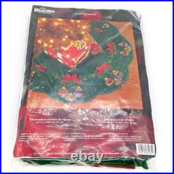 NEW Vintage Bucilla Jeweled Ornaments 41.5 Felt Christmas Tree Skirt Kit #84964