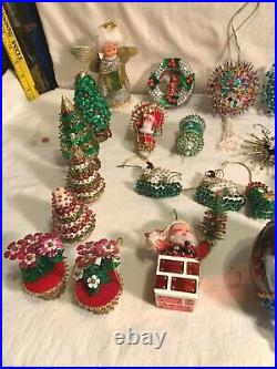 NICE lot 35 Vintage 1970s 1980s Sequin Bead CHRISTMAS Tree ORNAMENTS Handmade