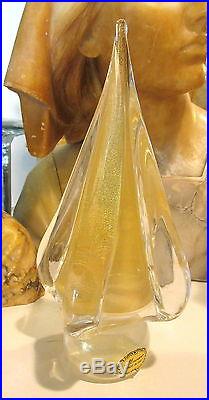 Nice Vintage Clear & Gold Murano Glass Christmas Tree With Label