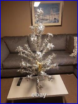 Nice Vtg 3 1/2 Ft Retro Silver Sparkler Pom Pom Stainless Aluminum Xmas Tree