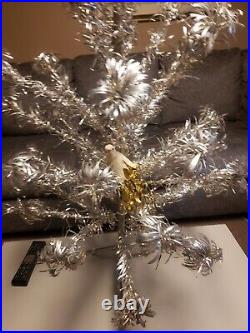 Nice Vtg 3 1/2 Ft Retro Silver Sparkler Pom Pom Stainless Aluminum Xmas Tree