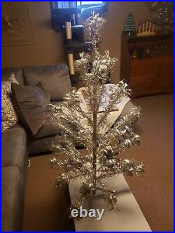 Nice Vtg 3 1/2 Ft Retro Silver Sparkler Pom Pom Stainless Aluminum Xmas Tree