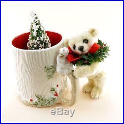 OOAK 2016Christmas Bear-kin by Janie Comito in Vintage Polar Bear Cup with Tree