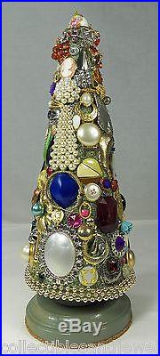 OOAK Vintage Costume Jewelry Christmas Tree Stand Alone Cone Rhinestones Charm b