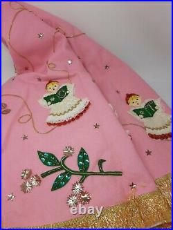OOAK Vintage Handmade Christmas Tree Skirt Angels Sequins 30 diameter lined