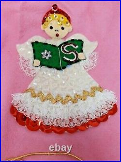 OOAK Vintage Handmade Christmas Tree Skirt Angels Sequins 30 diameter lined