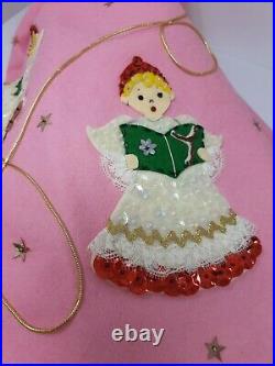 OOAK Vintage Handmade Christmas Tree Skirt Angels Sequins 30 diameter lined