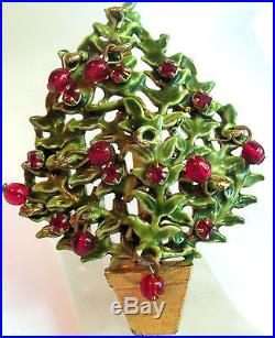 ORIGINAL BY ROBERT GREEN CHRISTMAS TREE BROOCH RED Dangly Balls VINTAGE FAB