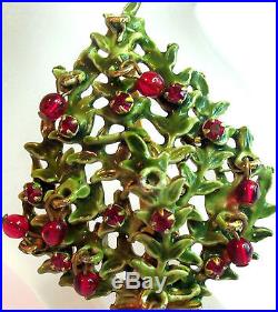 ORIGINAL BY ROBERT GREEN CHRISTMAS TREE BROOCH RED Dangly Balls VINTAGE FAB