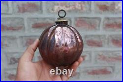 Old Kugel Muskmelon Shape Glass Ball Brass Cap Vintage Christmas Tree Decorative