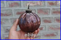 Old Kugel Muskmelon Shape Glass Ball Brass Cap Vintage Christmas Tree Decorative