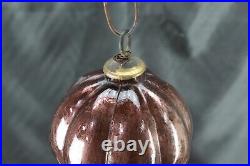 Old Kugel Muskmelon Shape Glass Ball Brass Cap Vintage Christmas Tree Decorative