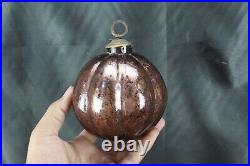 Old Kugel Muskmelon Shape Glass Ball Brass Cap Vintage Christmas Tree Decorative