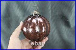 Old Kugel Muskmelon Shape Glass Ball Brass Cap Vintage Christmas Tree Decorative