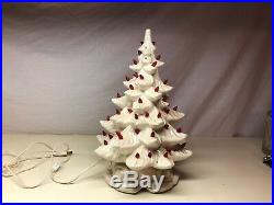 Old Vintage Ceramic Christmas Holiday WORKING Tree 15 Tall With Red Lights