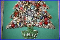 One of a Kind Vintage Framed Rhinestone Jewelry Art Christmas Tree Picture 1981