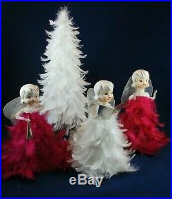 Org Vintage Howard Holt Feathered Pink & White Angels- Tree- Christmas- Japan