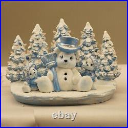 Original Vintage Ceramic Christmas Tree Blue White & Teddy Bear Lighted 16 wide