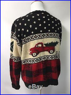 Polo Ralph Lauren Sweater Christmas Tree Truck Hand Knit Rare Vintage 1992 XL