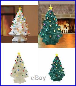 Porcelain Christmas Nostalgic Tree Table Top LED Lights Timer Green or White