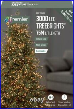 Premier 3000 LED Multi-Action TreeBrights Christmas Lights Timer VINTAGE GOLD