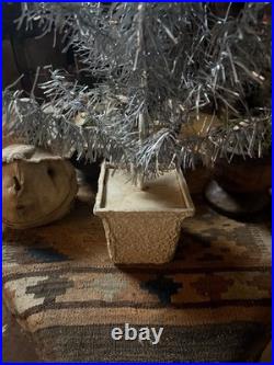 Primitive Vintage Tinsel Tree In Paper Mache Pot Early Cabin Goods