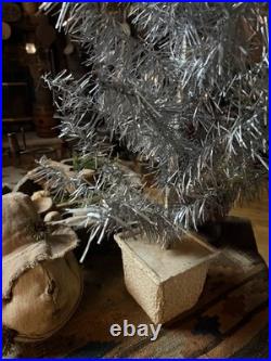 Primitive Vintage Tinsel Tree In Paper Mache Pot Early Cabin Goods