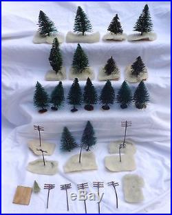 Putz Village Green Mini Christmas Artificial Trees Poles Metal Wood Base Vintage