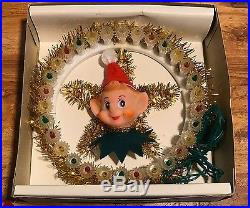 RARE 1960s Vintage Knee Hugger Pixie Elf Christmas Tree Topper in Box Flashing
