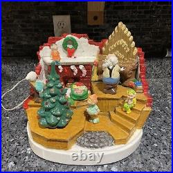 RARE HTF Vintage Ceramic Christmas Tree Santa Claus Elf House Snow Lighted Organ