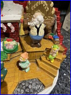 RARE HTF Vintage Ceramic Christmas Tree Santa Claus Elf House Snow Lighted Organ