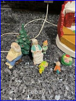 RARE HTF Vintage Ceramic Christmas Tree Santa Claus Elf House Snow Lighted Organ