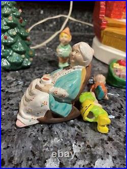 RARE HTF Vintage Ceramic Christmas Tree Santa Claus Elf House Snow Lighted Organ