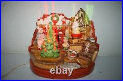 RARE HTF Vintage Ceramic Christmas Tree Santa Claus Elf House Snow Lighted Organ