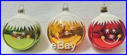 RARE Set 6 Vintage 3 SMILEY FACE Mica Mercury Glass Xmas Tree Ornaments #2028