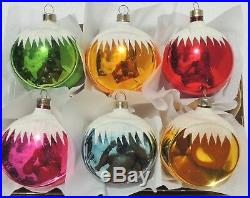 RARE Set 6 Vintage 3 SMILEY FACE Mica Mercury Glass Xmas Tree Ornaments #2028