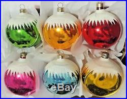 RARE Set 6 Vintage 3 SMILEY FACE Mica Mercury Glass Xmas Tree Ornaments #2028