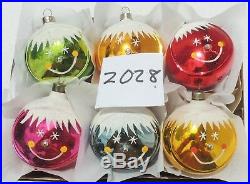 RARE Set 6 Vintage 3 SMILEY FACE Mica Mercury Glass Xmas Tree Ornaments #2028