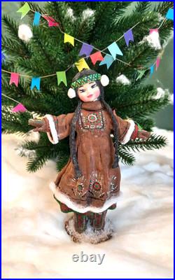 RARE Traditional Russian Vintage Style Cotton Doll Christmas Tree Toy Ornament