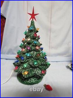 RARE VINTAGE 16 CERAMIC LIGHTED CHRISTMAS TREE WithBIRD ORNAMENTS LG STAR TOP