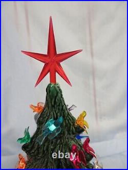 RARE VINTAGE 16 CERAMIC LIGHTED CHRISTMAS TREE WithBIRD ORNAMENTS LG STAR TOP