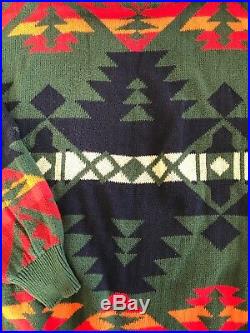 RARE VINTAGE BENETTON AZTEC PRINT Christmas Tree Green Mock Neck SWEATER 80s