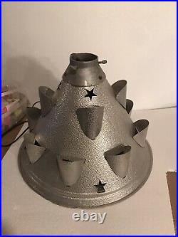 RARE VINTAGE CHRISTMAS TREE STAND METAL CONE LIGHTED with STARS. Unusual & SUPERB