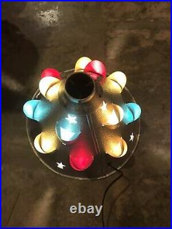 RARE VINTAGE CHRISTMAS TREE STAND METAL CONE LIGHTED with STARS. Unusual & SUPERB
