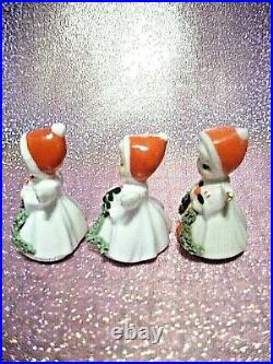 RARE VTG 3 Napco Miniature Christmas Angel Girl Gift Cane Tree Gift Figurine Set