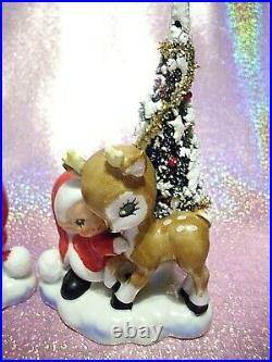 RARE VTG Christmas Lefton Japan Santa Elf Pixie Boy Reindeer Bottle Brush Tree