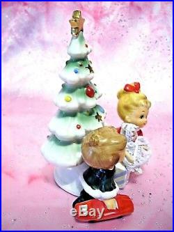 RARE VTG Josef Christmas Tree with Little Girl w Doll & Boy w Car Figurine