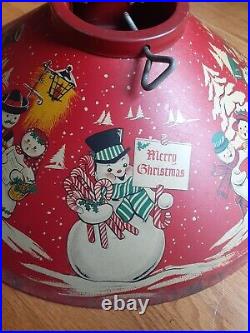 RARE Vintage 1950's Red Litho Coloramic Snowman Christmas Tree Stand USA